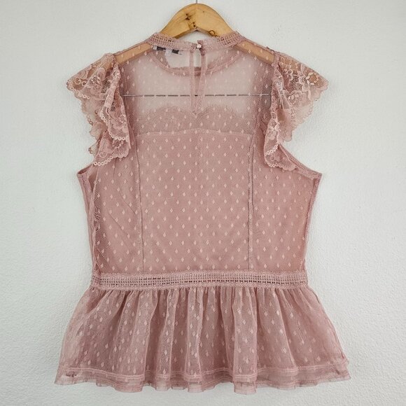 Y2K Sz M Dusty Pink Kawaii Polka Dot Tulle Top Lace Ruffle Romantic Coquette - Picture 6 of 10